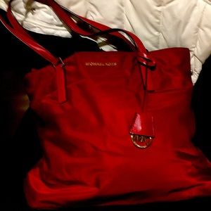 Michael Kors red burgundy nylon tote